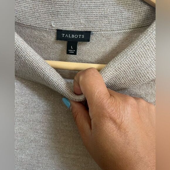 Talbots Sabrina Merino Button Cuff Sweater in Tan Gold Shimmer Size L - Picture 2 of 5